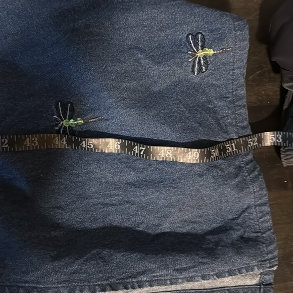 Jane Ashley Denim Embroidered Dragon Flies Sequin Beaded Dress Size Large - Picture 7 of 8